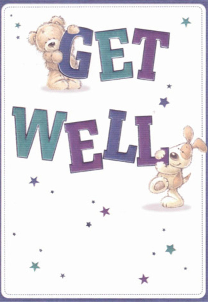 This illustrated get well card captures a universal message of comfort with a special touch of Hounslow's gentle spirit. At its heart sit a friendly bear and a playful puppy, their features tenderly rendered to convey both innocence and reassurance. Around them, twinkling stars in shades of purple and blue float gracefully, casting an aura of optimism much like the seasonal blooms found in Hounslow's hidden gardens after spring rain. The typeface-a brilliant montage of generous, rounded letters shaded in lively teals and purples-anchors the design in cheerful sincerity, the words 'Get Well' feeling as though they're gently buoyed on a cloud of affection. There's notable attention to surface textures: the bear's downy fur, the puppy's velvety ears, almost tactile despite their illustrated form, echoing the soft embrace of a freshly arranged bouquet. The pristine, creamy background highlights every playful detail and dapple of colour, reminiscent of early light streaming down Hanworth Road. Imagining this card delivered with a hand-tied arrangement from Flower Delivery Hounslow infuses the gesture with double reassurance and hope-a gift that exudes nurturing positivity and local care, ready to uplift and comfort anyone on the mend.