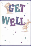 This bright and delightful get well card, designed with warmth and optimism, immediately brings a sense of comfort reflective of the neighbourly vibe in Hounslow. Joyful and inviting, the illustration features two endearing friends-a sweet, golden bear and a floppy-eared puppy-playfully holding and supporting the exuberant 'Get Well' message spelled out in vivid indigo and teal. Each character's furry details are illustrated so masterfully that you can sense the softness of their embrace, as if they could leap off the card and deliver a gentle hug. Twinkling stars sprinkled in tones of purple and blue drift across a clean, creamy background, lending the scene a magical, hopeful feel much like a stroll through Hounslow's bustling high street on a bright day. The friendly, oversized lettering radiates positivity and cheer, and the harmonious composition is reminiscent of a carefully balanced bouquet crafted for a loved one's recovery. Whether delivered alongside seasonal flowers from a local florist or simply on its own, this card becomes a heartfelt expression of genuine kindness-a visual and emotional salve for anyone in need of comfort nearby.